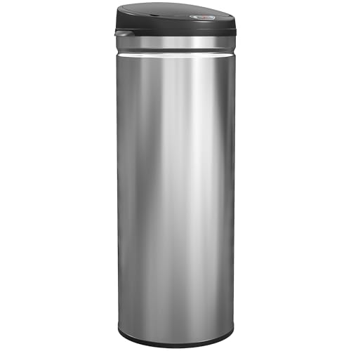 HOMCOM Poubelle de cuisine automatique 50L en acier inoxydable, couvercle à fermeture en douceur,...