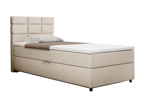 Boxspringbett Reve, 100x200 Polsterbett mit Bettkast und Topper - beige