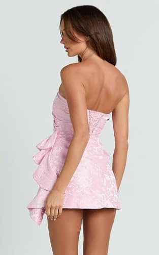 Maxianever Jacquard Strapless Homecoming Dresses 2025 Short Satin Strapless Cocktail Party Gown for Teens2