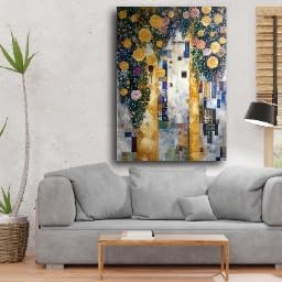 Decoración botánica para pared con acabados dorados y lienzo textil 2