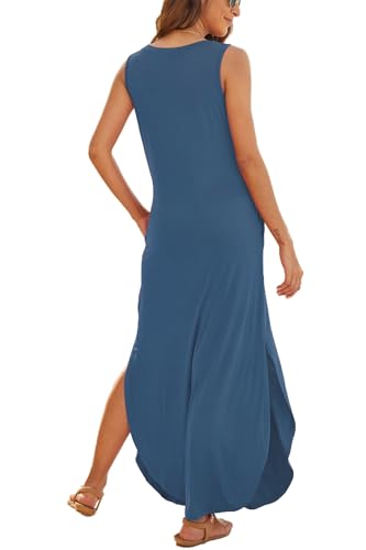 Image of Hount Women's Casual Summer Sleeveless Dress Loose Split Maxi Dresses with Pockets