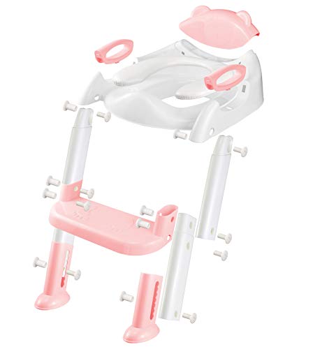 711TEK Potty Training Seat Toddler Toilet Seat with Step Stool Ladder,Potty Training Toilet for Kids Boys Girls Toddlers-Comfortable Safe Potty Seat Potty Chair with Anti-Slip Pads Ladder (Pink)