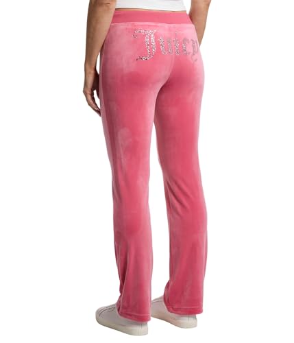 Juicy Couture Women's Luxe Rib Waist Velour Pants with Mixed Ston3