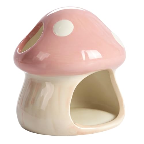 Image of Ceramics Mushroom House Aquarium Decor, Betta Fish Tank Accessories Landscape Decoration, Small Shrimp Goldfishes Habitat Hut Pleco Smalland Breeding Hide Caves Toad House - Pink