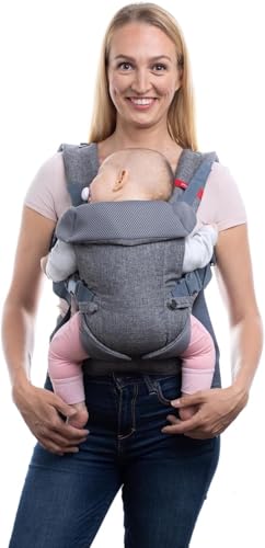 YOU+ME Porte-bébé 4-en-1 - De la naissance à la petite enfance (3,6 à 14,5 kg) Toutes positions | Ergonomique | Ajustable | Respirant avec panneaux en maille 3D | Bavoir amovible 2-en-1 (Gris)