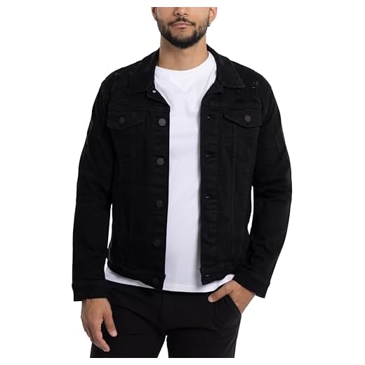 X RAY Jaqueta jeans masculina, lavada rasgada, desgastada, flexível, elástica, casual, caminhoneiro, jaqueta jeans masculina, Preto - rasgado, G