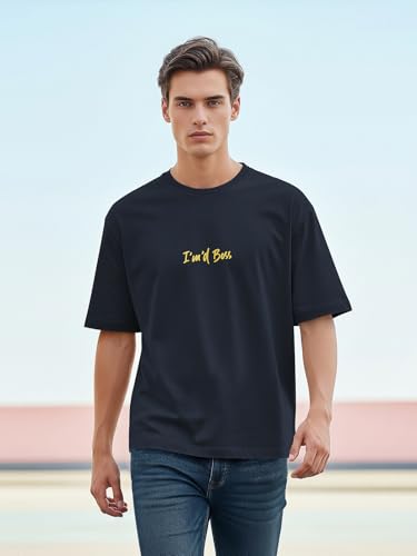 Image of BULLMER Peach Trendy Front Printed oversized Round Neck T-shirt for men