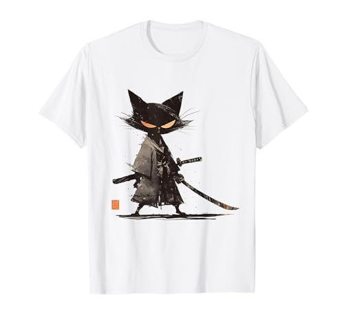 Japanese Art Cat Ninja Ukiyo-e Anime Style Samurai Cat T-Shirt