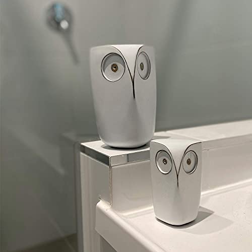 Estatuas decorativas de búhos en resina blanca set 2 miniatura 6