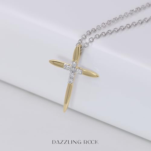 Dazzlingrock Collection Round White Diamond Elegant Cross Pendant with 18 inch Chain for Women (Color I-J, Clarity I1-I3) in Solid Gold3