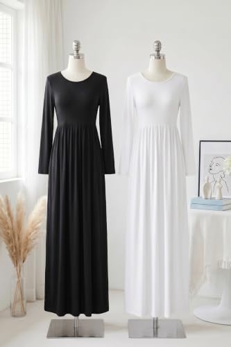Image of AUSELILY Women's Classic Long Sleeve Dress Loose Plain Long Casual Maxi Dresses with Pockets 2026
