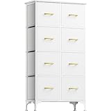 Dresser for Bedroom with 8 Drawers, Tall Dresser, Chest of Drawers for Closet, Living Room, Hallway, Nursery, Kids Room, Double Dresser with Sturdy Steel Frame, Fabric Bins, Leather Finish, White