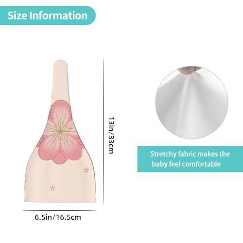 Little Pink Cherry Blossoms Print Newborn Baby Hat, Soft Top Knotted Beanie Cap, Cute Infant Headwear for 0-6 Months Welcome Party4