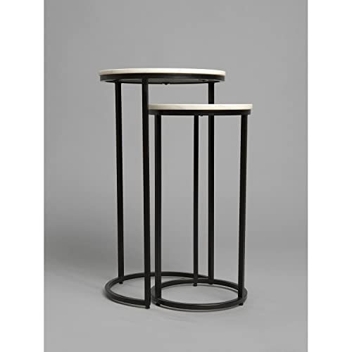 Image of Brown Arts Shoppee Round Nesting Tables Simple Modern Small Round Table MDF Top Metal Table Living Room Sofa Set of 2 (White & Black)
