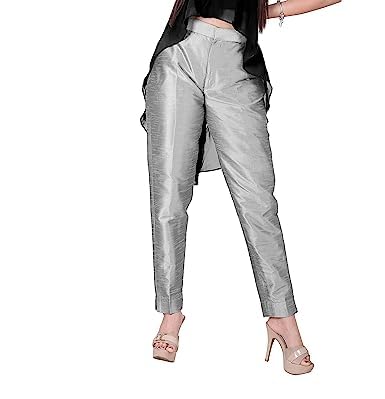Pantalones de ajuste regular plata L cómodos que estilizan la silueta