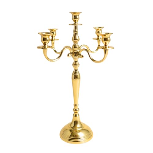 Image of Decorative Brass Gold Plated Five Arm Candle Holder Stand for Home & Hall Decore (18 inch * 18 inch * 32 inch)(Size:X-Large)