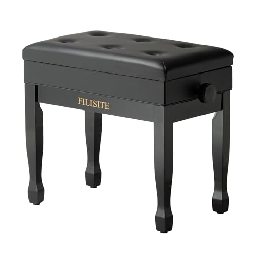 FILISITE Adjustable Height Piano Bench Stool PU Leather Cushion Wooden Keyboard Seat with Music...