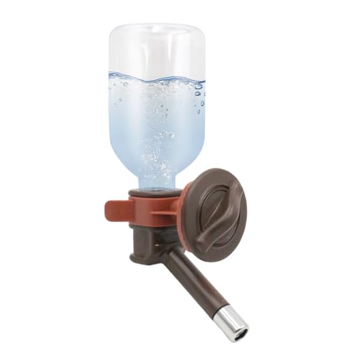 ペット給水器 犬 猫 ケージ 取付型 犬 ウォーターノズル 水飲み ケージ固定式ペット自動給水器 ステンレス＆ABS製 ペットボトル直結可能 犬・猫・うさぎ用 留守番衛生管理 軽量 便利 食器不要設計（ブラウン 330ml）