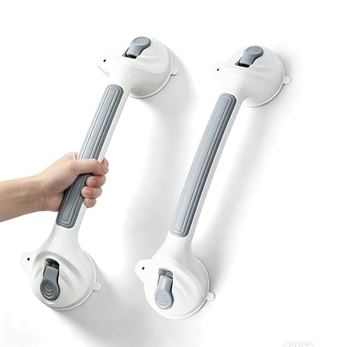 Image of Suction Cup Grab Bars, 16.5 Inch Anti Slip Bathroom Grab Bar, No Drill Handicap Grab Bars, Removable Safety Support Handrail, Assist Bath Shower Handle for Elderly Injury Senior (1.37 inch Dia, 2 Pack)
