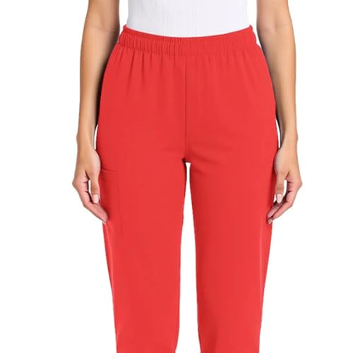 Image of Scrub Pants for Women Drawstring Waist with Straight Leg High Waisted Solid Color Soft Breathable Pants with Pockets