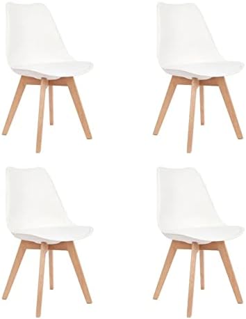 +gardenlife | Tulip Nordic Chair Design Armless Dining Plastic Chair | Set of 4 | White