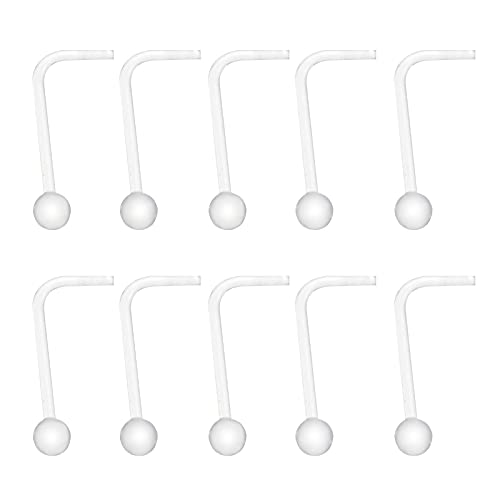 LEEQ 15 Pieces Clear Nose Ring Flexible Acrylic Nose Stud Retainer for Body Piercing