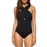 Women One Piece Swimsuit,Tummy Control Front Cross Bathing Suits Slim Swimwear
