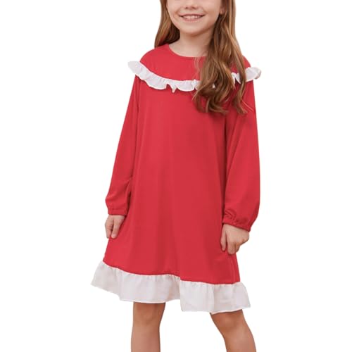 Jxstar Nightgowns for Girls Long Sleeve Pajamas Sleepwear Ruffle Trim Night Dresses