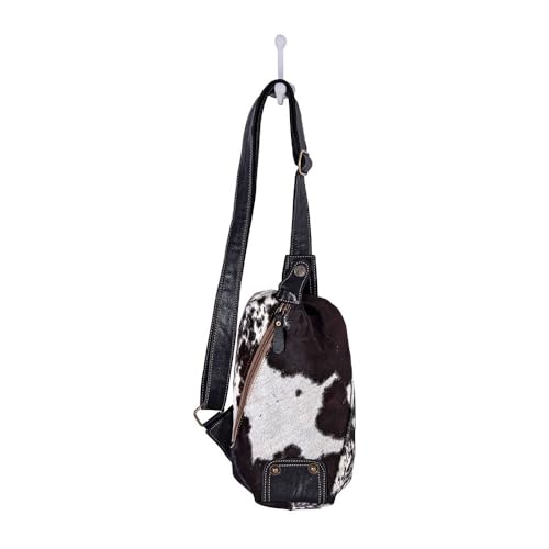 Image of Myra Bag Sling Bag for Women - Western Upcycled Canvas Hairon Leather Crossbody - Black & White