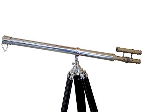 Image of Nautical Floor Telescope Vintage Marine Ship Telescope Office Decor Collectible Home Decor Furniture Wooden Tripod Black Silver Zoom Working scopes
