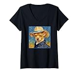 Photo Gallery donna van-gogh meets chihuahua: funny dog portrait famous art maglietta con collo a v Photo Gallery donna van-gogh meets chihuahua: funny dog portrait famous art maglietta con collo a v