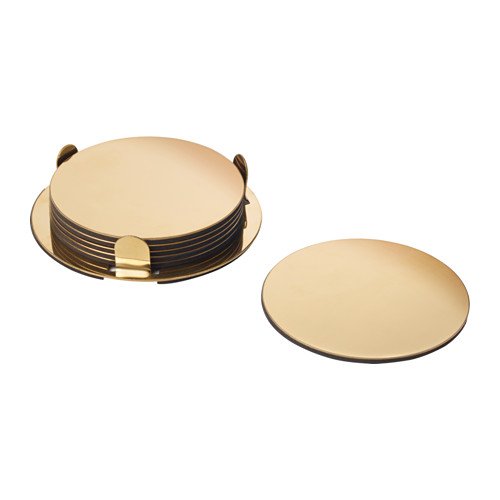 IKEA 6-er Set Glasuntersetzer GLATTIS Untersetzer mit Halter - Gold/messingfarben - 8,5 cm Durchmesser - 6 Stück