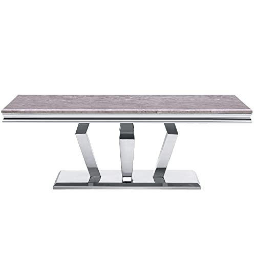 Acedécor Coffee Table, Silver Coffee Table With Four Geometric Mirror Bases, Rectangular Coffeetable With Sturdy Metal Frame,48 Inches Modern Coffee Table For Living Room, Office, Reception Room #TOP6