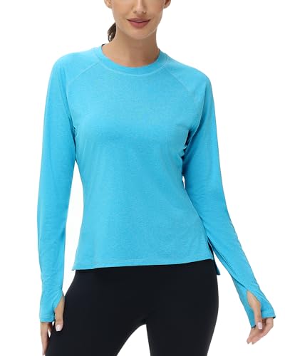 isnowood Women's Sun Protection Long Sleeve Shirts, UPF 50+ UV Rash Guard Swim Clothing, Workout Hiking Running Athletic Tops