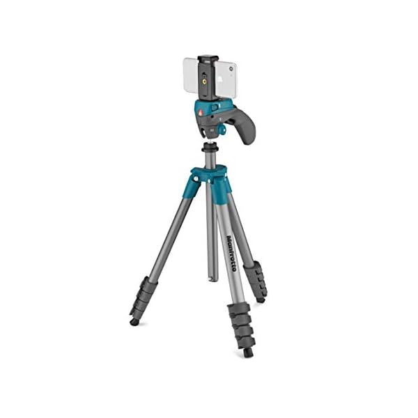 Manfrotto MKSCOMPACTACNBK Compact Action Smart Stativ (mit Joystick Kopf und Smartphone Halterung für IPhone, Samsung…