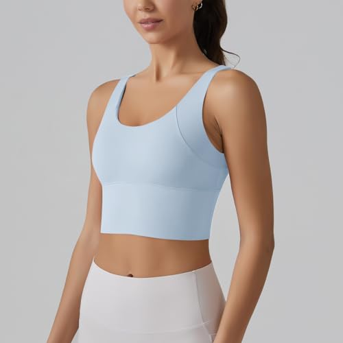 Image of ABOCIW Longline Sports Bra for Women V Back Wireless Padded Medium Support Yoga Bra Workout Crop Tank Tops