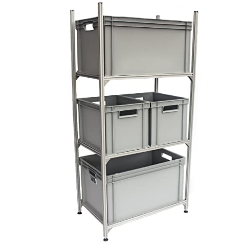 Tinobu Regalsystem für Wohnmobil, Leichtes Regal für Euroboxen, Zerstörungsfreie Montage in Heckgarage (Herausnahme der Boxen nach vorne)