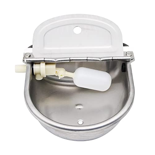 Tigela de água automática, aço inoxidável, bebedouro de água para cães com válvula de flutuação e orifício de drenagem, para cavalo, , gado, porco, cão (sem cano)