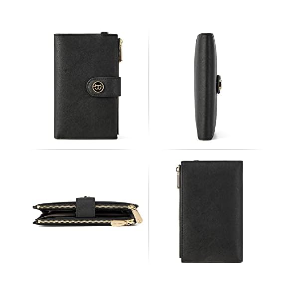 BOSTANTEN Leather Wallets for Women, Smartphone Wristlet Clutch Purse RFID Blocking Card Holder with Double Zipper Pockets - Image 4