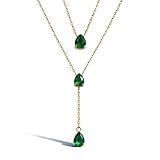 Zurlcdye Layered Emerald Necklaces for Women Long Gold Pendant Lariat Green Statement Dainty Necklace Trendy Birthday Jewelry Accessories Gifts