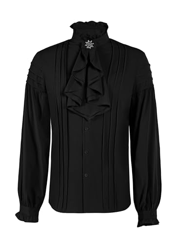 Runcati Mens Pirate Medieval Shirts Ruffle Steampunk Victorian Cosplay Costume Gothic Renaissance Shirt Viking Tops Black