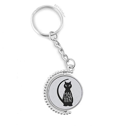 Llavero de Halloween de Gato Negro Pilgrim fabricado con metal y anillo giratorio
