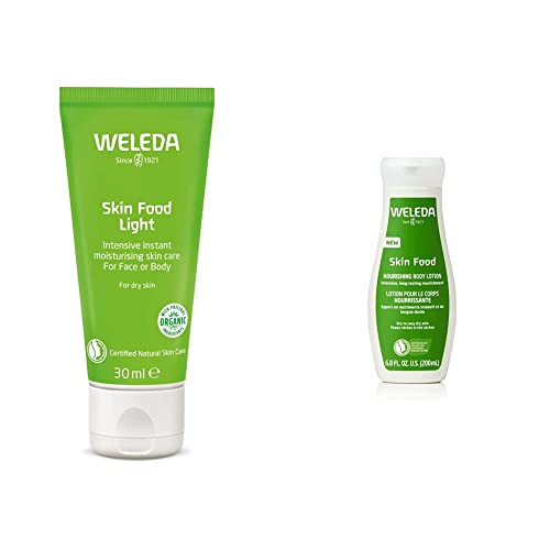 WELEDA Bio Skin Food Light Feuchtigkeitscreme, 75 ml & Bio Skin Food Bodylotion - Wohltuende Naturkosmetik Körperlotion spendet intensive & langanhaltende Feuchtigkeit. (1x 200ml)