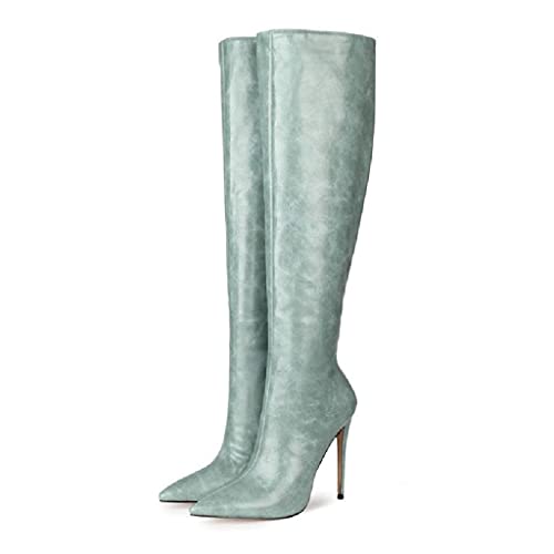Bottes au-dessus du genou bleues à talons hauts de soirée en taille 43