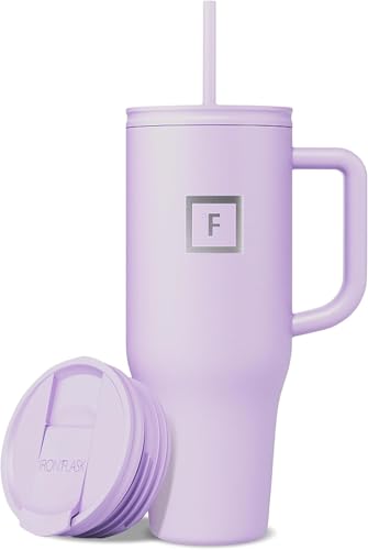 Image of IRON FLASK 40 oz Co-Pilot Insulated Travel Mug | Insulated Travel Mug with Straw & Flip Cap Lids - Cup Holder Fit, Leakproof, BPA Free (Lavender)