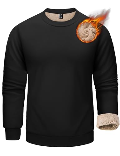 KEFITEVD Men's Crewneck Sweatshirt Warm Sherpa Lined Sweatshirts Heavyweight Long Sleeve Shirts Winter Fleece Pullover2