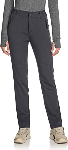 Tsla Women's Softshell Winter Snow Ski Pants, Fleece Lined Waterproof Hiking Pants, Insulated Work Outdoor Pants, 2-Layer Dark Grey, 6 Short #TOP2