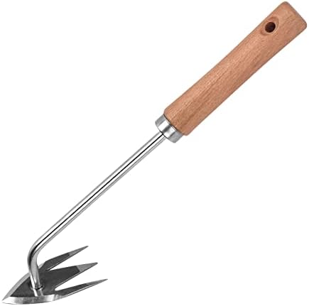 OUGETHER Garden Weeder Hand Tool,Ergonomic Weeding Tools,Stainless Steel Base Easy Weed Removal and Deeper Digging for Planting and Weeding V (Beech Handle)
