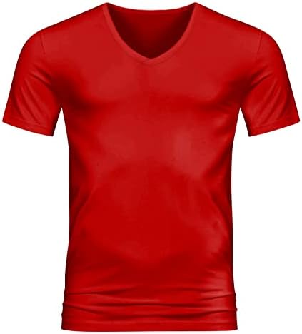 T-Shirt Homme Col V Coton Décontracté - Haut Respirant Manches Courtes Couleur Unie