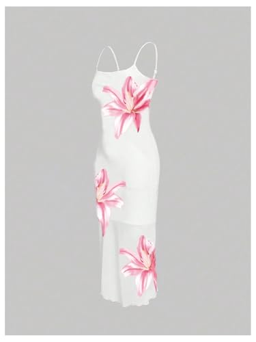 Image of BEAUDRM Women's Y2K Floral Bodycon Dresses Going Out Date Night Plus Size Cocktail Dress for Curvy Mesh Long Sundress